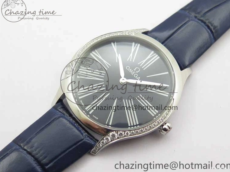 0412 Ladies’ De Ville Trésor Diamond Blue Dial Blue Fabric Watch OXF 1:1 Best Edition Swiss Quartz Upgraded 7892